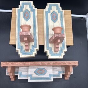 Vintage Home Interior Homco Santa Fe Aztec Shelf And 2 Wall Candle Sconces 1995